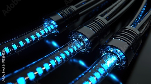 Close-up view of glowing network cables.