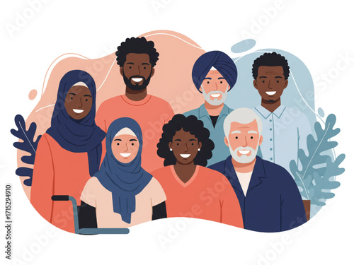Diverse Multicultural Group of People Smiling Together in Inclusive Community Concept Illustration