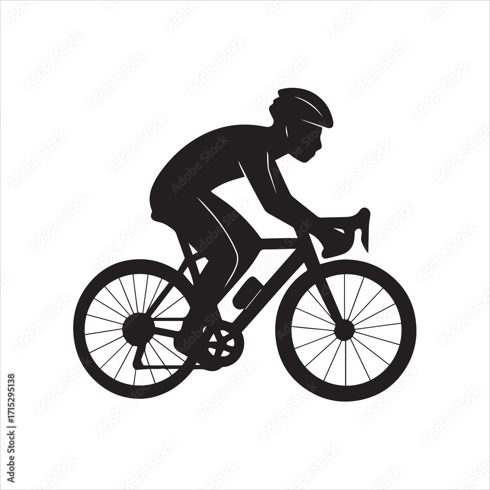 Obraz premium Bicyclist riding their bike and wearing a safety helmet in silhouette