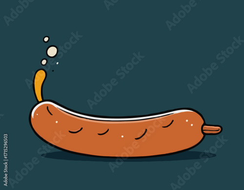 comic style grilled sausage illustration for graphic design