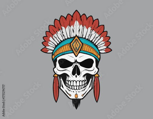 indian warrior skull vector art comic style
