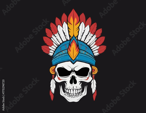 indian warrior skull vector art comic style