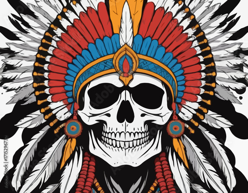 indian warrior skull vector art comic style