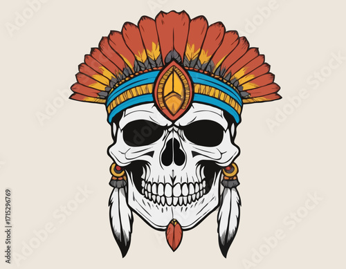 indian warrior skull vector art comic style