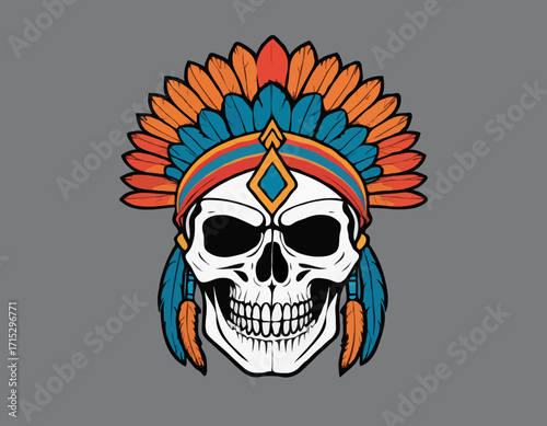 indian warrior skull vector art comic style