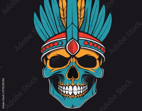 indian warrior skull vector art comic style