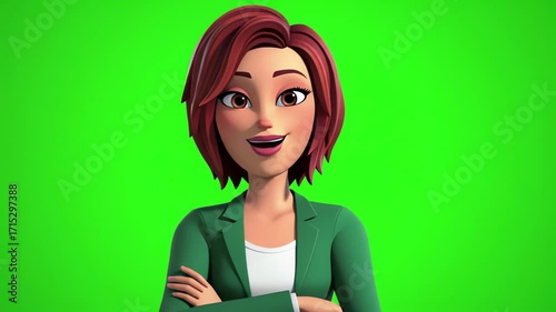 Animated Business Woman Talking on Green Screen Background