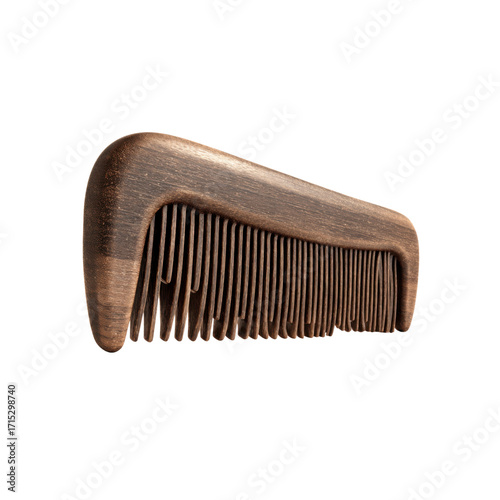 Elegant Dark Brown Wooden Hair Comb, Isolated on Black Background