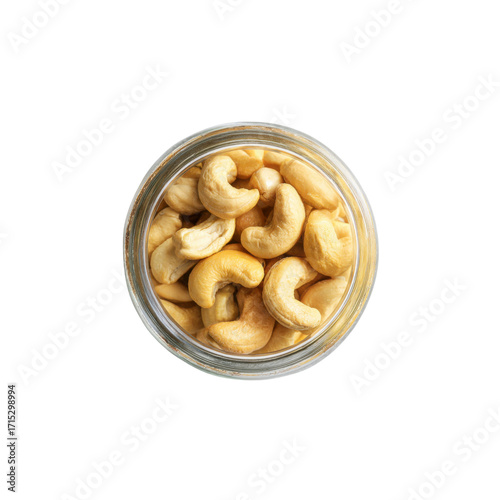 Overhead View of Roasted Cashews in a Glass Jar