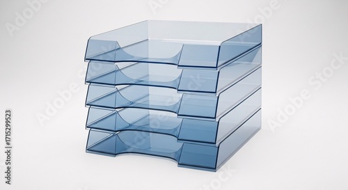 Modern blue translucent desk organizer stack for efficient office paper management and storage