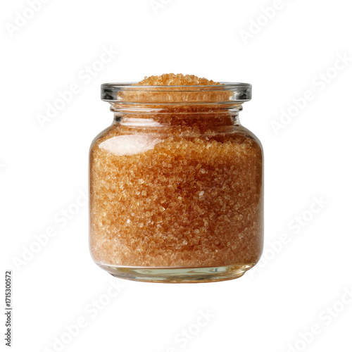 Glass Jar of Brown Sugar Crystals - Close-up Product Shot