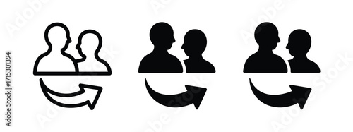 Business team transfer icon vector illustration, representing employee relocation, workflow process, and teamwork management, suitable for apps, websites, dashboards, and corporate presentations.