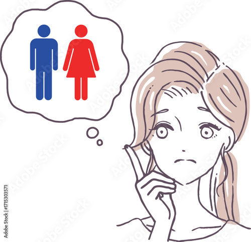 トイレのことで悩む女性のベクターイラスト素材
