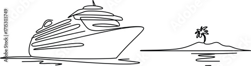 Cruise Ship Sailing Towards a Tropical Island