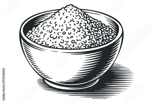 Bowl of granular food on transparent background. Vector hand drawn