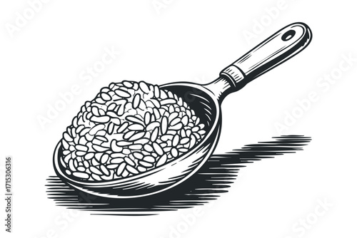 Scoop of whole grain seeds on transparent background. Vector hand drawn