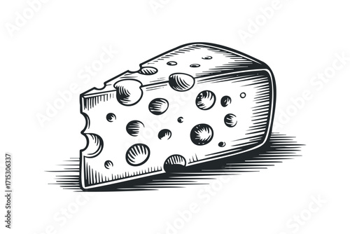 Wedge of Swiss cheese on transparent background. Vector hand drawn