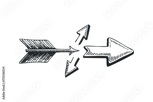 Arrows diverging from a single point transparent. Vector hand drawn