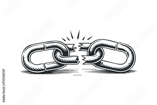 Broken chain graphic on transparent background. Vector hand drawn