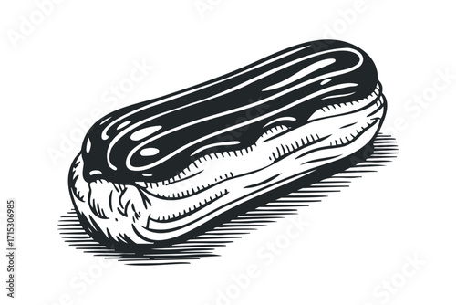 Chocolate Eclair Transparent Background. Vector hand drawn