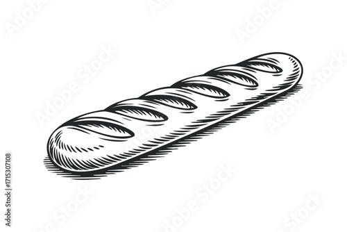 Long loaf of bread with score marks transparent. Vector hand drawn