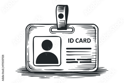 ID Card with Photo and Text Area Transparent. Vector hand drawn