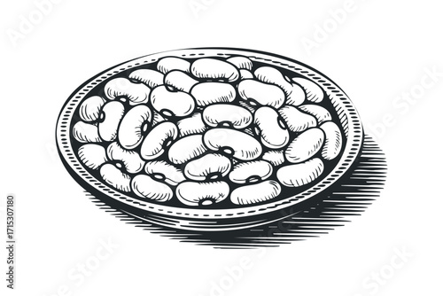 Hand Drawn Kidney Beans In Bowl Transparent. Vector hand drawn