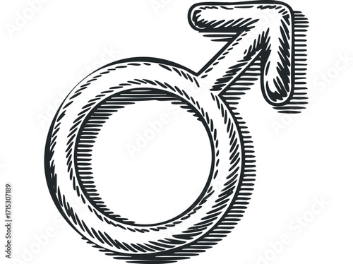 Male symbol Mars symbol hand drawn on transparent background. Vector hand drawn