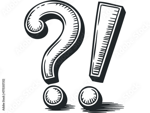 Hand Drawn Question Mark and Exclamation Point Transparent. Vector hand drawn