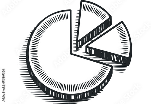 Hand Drawn Pie Chart Graphic on Transparent Background. Vector hand drawn