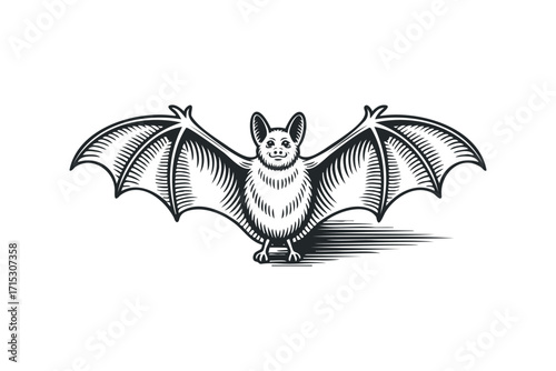 Vintage Bat Animal on Transparent Background. Vector hand drawn