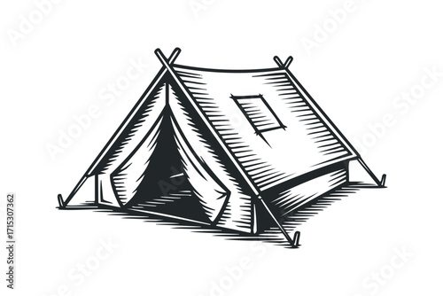 Trekking tent, outdoor shelter, camping equipment on transparent background. Vector hand drawn