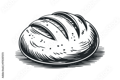 Rustic round loaf of bread on transparent background. Vector hand drawn