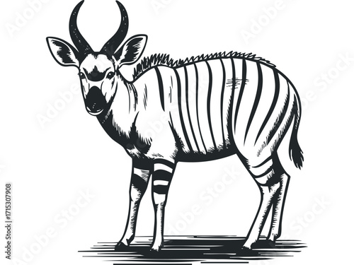 Antelope standing on transparent background. Vector hand drawn