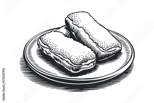 Two eclairs on a plate, image. Vector hand drawn