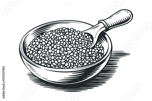 Bowl of Lentils with Scoop Transparent. Vector hand drawn