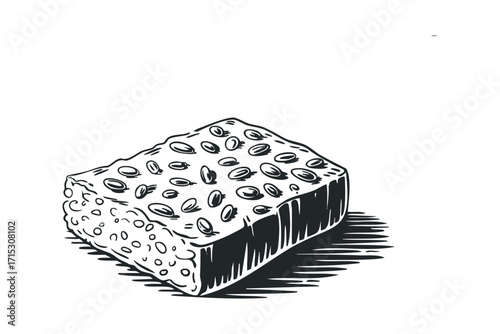 Porous sponge object with textured surface on transparent background. Vector hand drawn