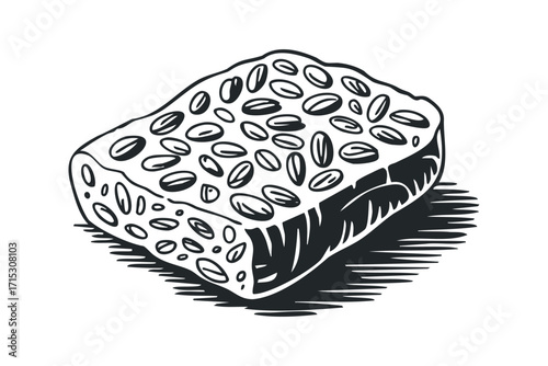Textured rectangular sponge with many holes on transparent background. Vector hand drawn