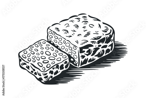 Two textured cubes of food on transparent background. Vector hand drawn