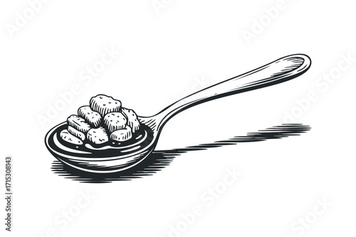 Vintage Spoon Filled With Small Cubes On Transparent. Vector hand drawn