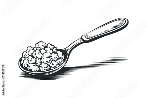 Spoon with caviar on transparent background. Vector hand drawn