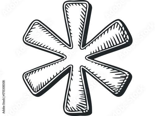 Asterisk symbol hand drawn on white. Vector hand drawn