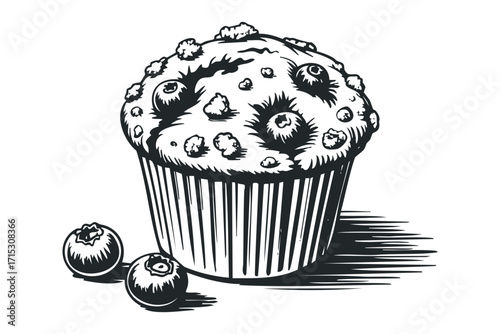 Blueberry Muffin with Berries Isolated Image. Vector hand drawn