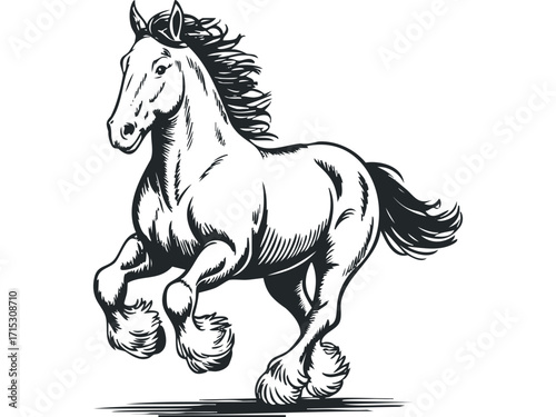 Majestic Horse Galloping on Transparent. Vector hand drawn
