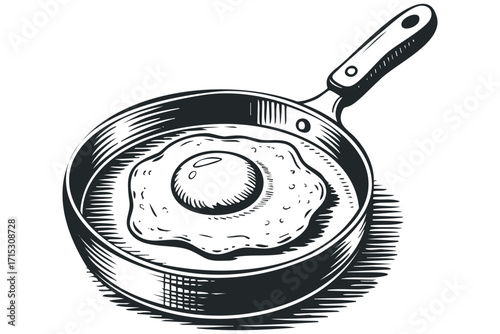 Frying Pan With Fried Egg Transparent Image. Vector hand drawn