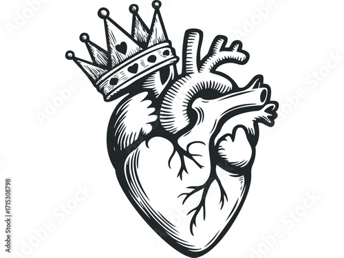 Human Heart Crown Image. Vector hand drawn