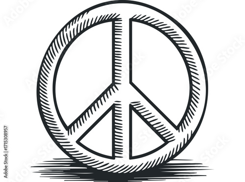 Peace Symbol with Hatching Texture on Transparent Background. Vector hand drawn