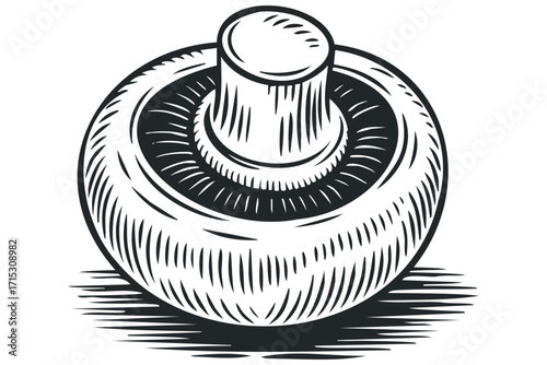 Single mushroom with gills in woodcut style. Vector hand drawn