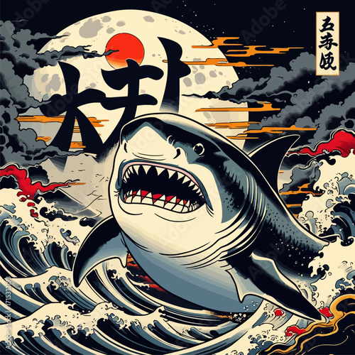Japanese tattoo art shark vector