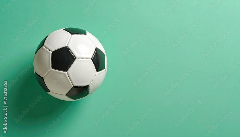 Obraz premium Black and White Soccer Ball on Turquoise Background